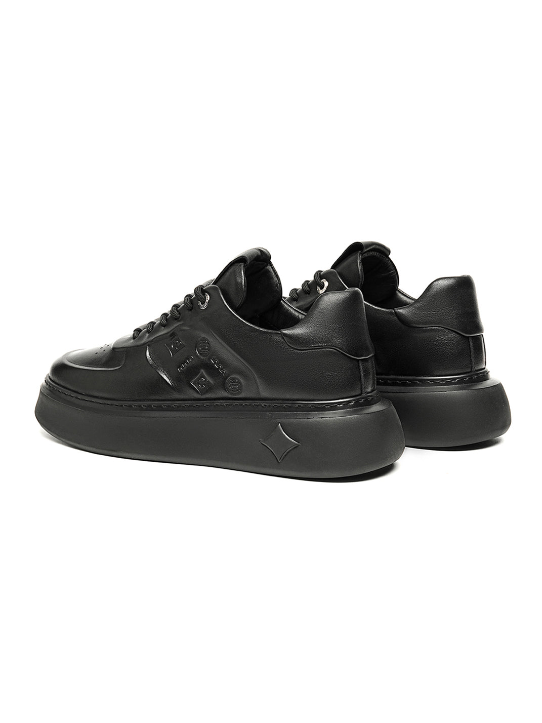 Black Embossed Leather Platform Low-Top Sneakers - View 15