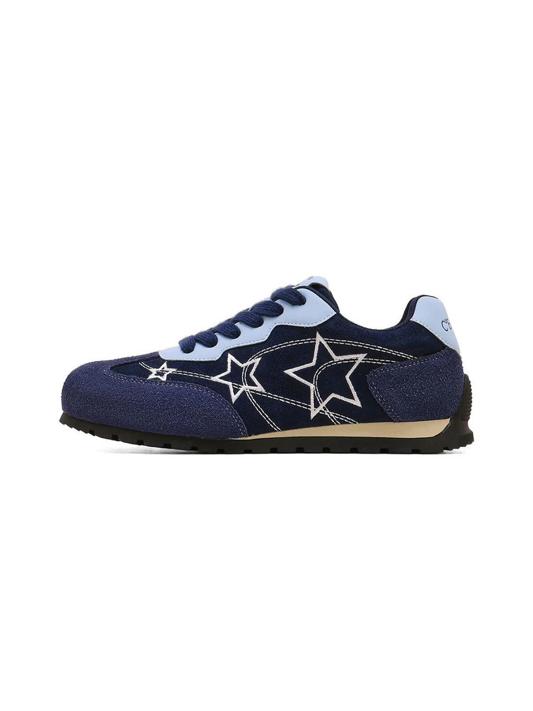 Navy Star-Embroidered Retro Low-Top Sneakers