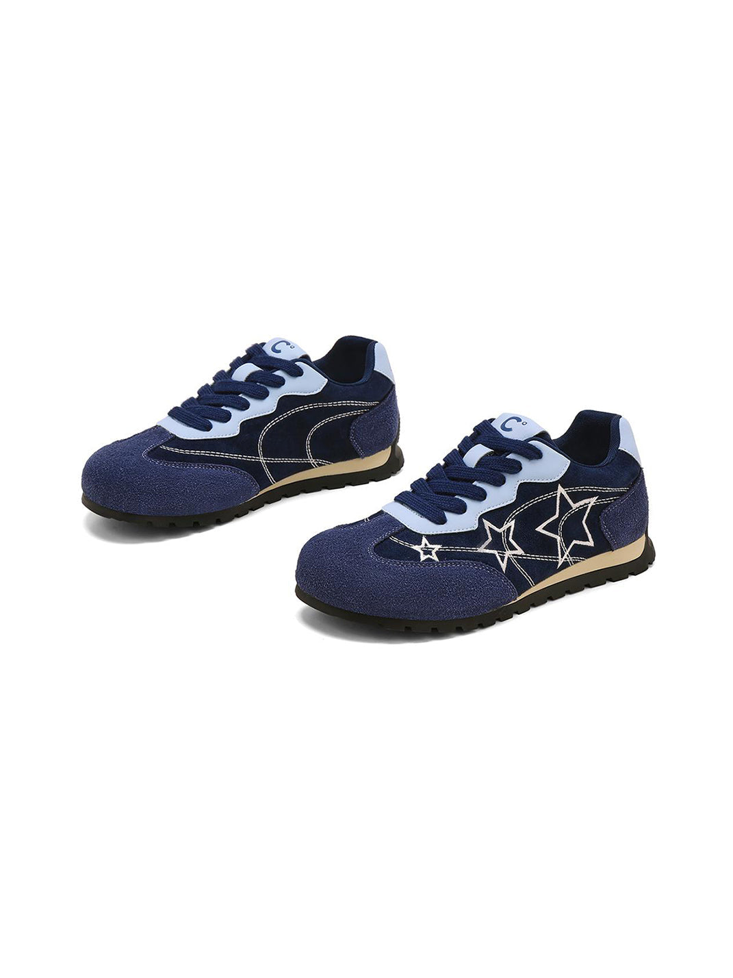 Navy Star-Embroidered Retro Low-Top Sneakers - View 5