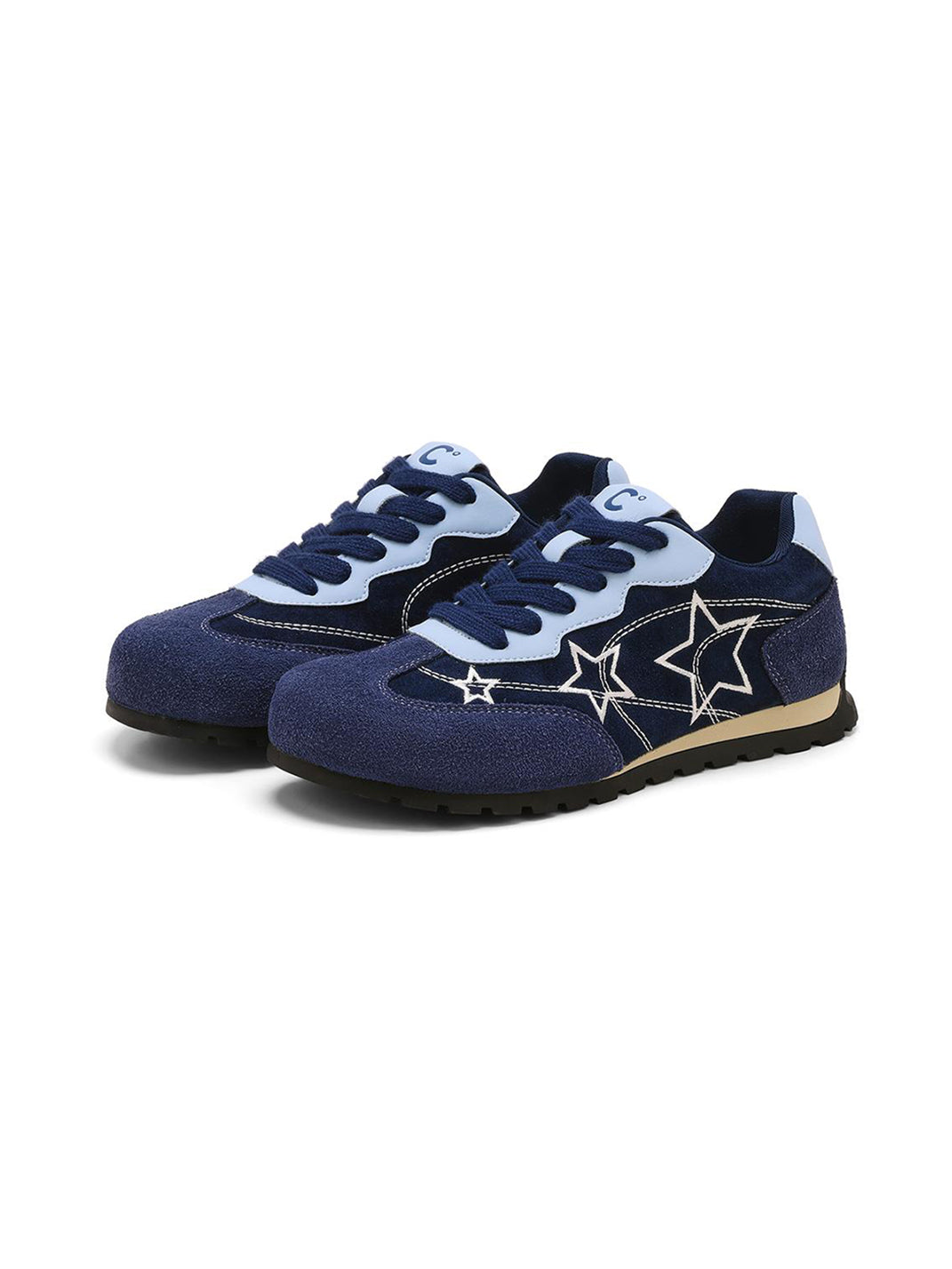 Navy Star-Embroidered Retro Low-Top Sneakers - View 6