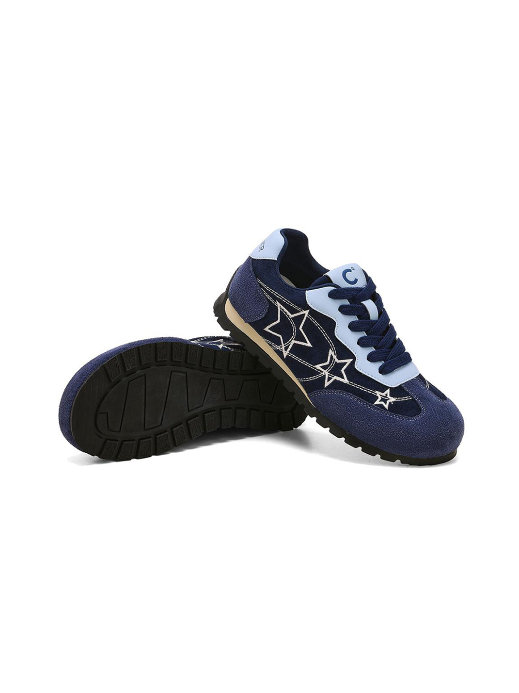 Navy Star-Embroidered Retro Low-Top Sneakers - View 8