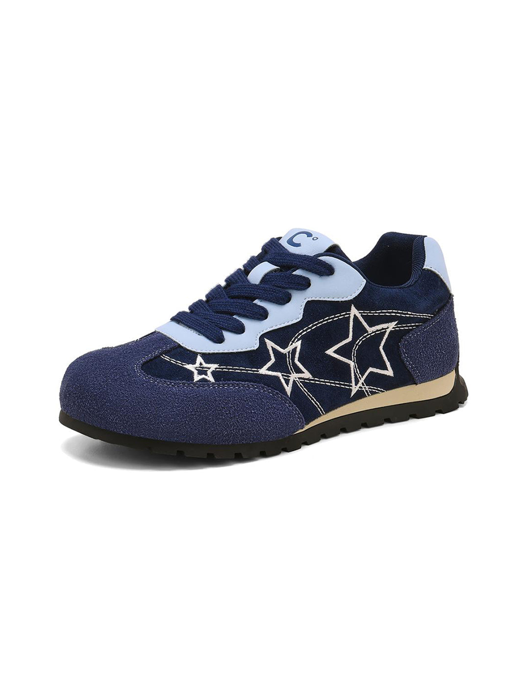 Navy Star-Embroidered Retro Low-Top Sneakers - View 9