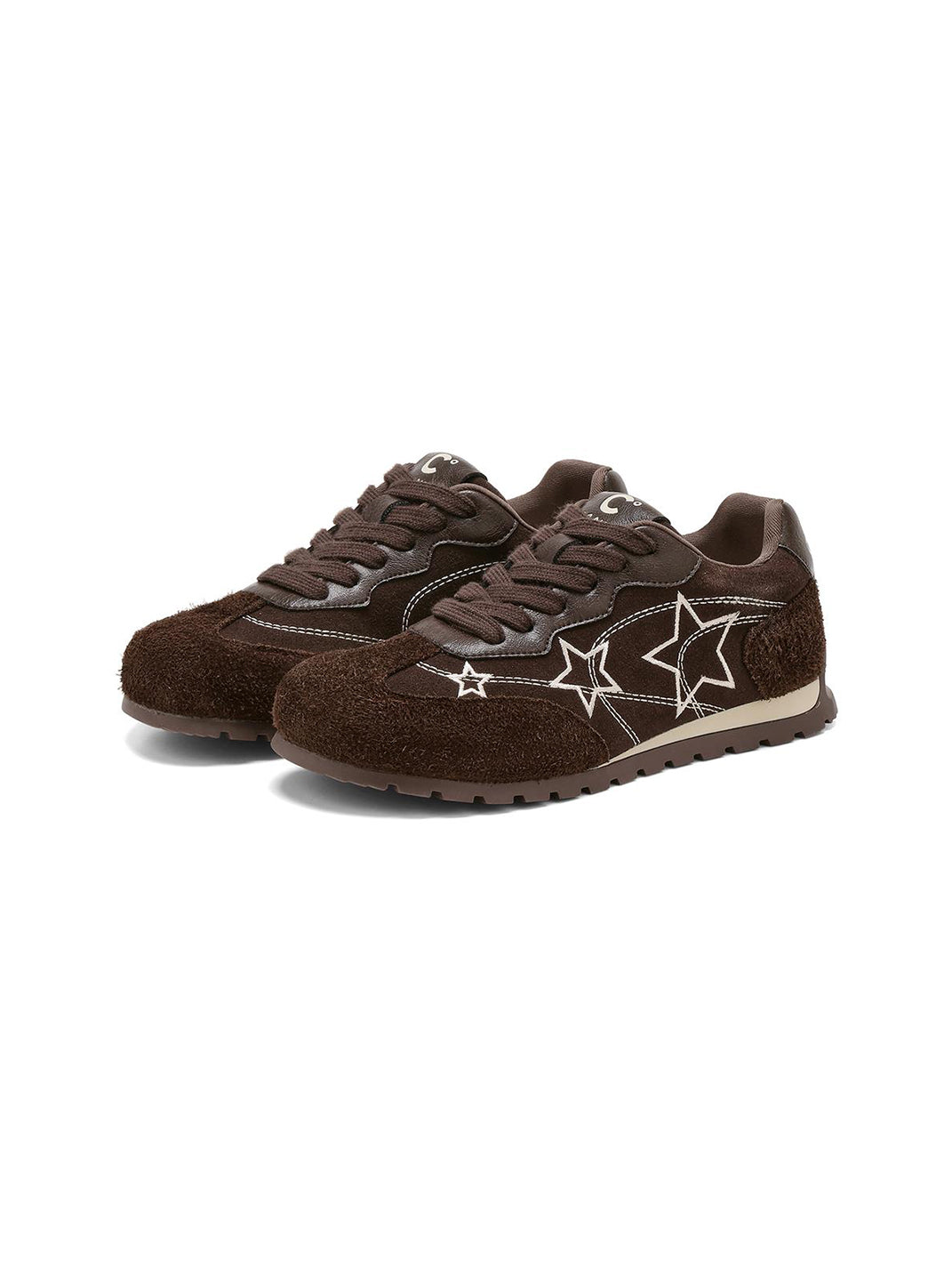 Brown Star-Embroidered Retro Low-Top Sneakers - View 5