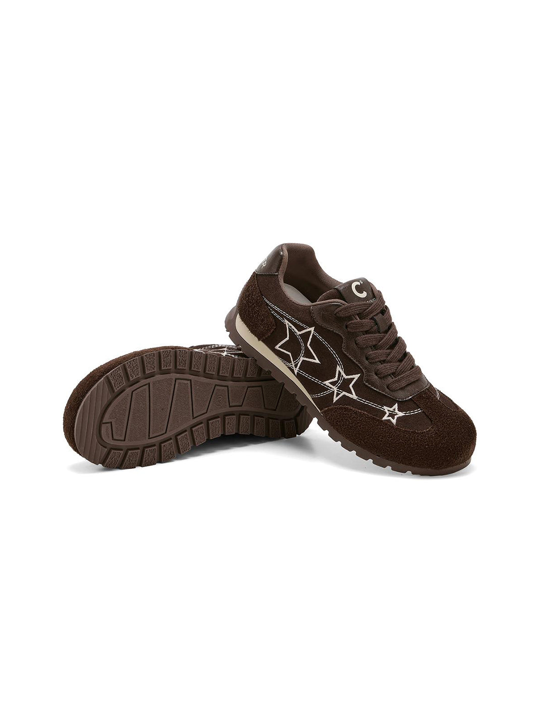 Brown Star-Embroidered Retro Low-Top Sneakers - View 6