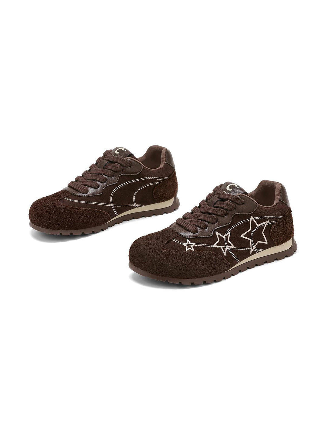 Brown Star-Embroidered Retro Low-Top Sneakers - View 8