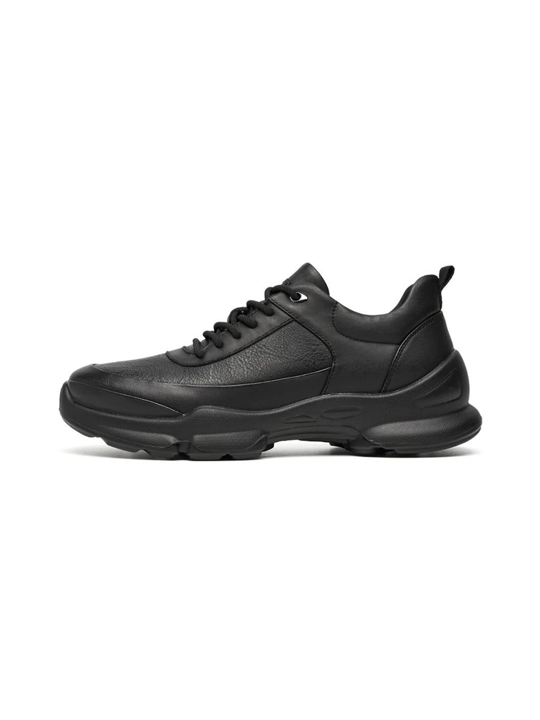 Black Leather Sculpted-Sole Chunky Sneakers