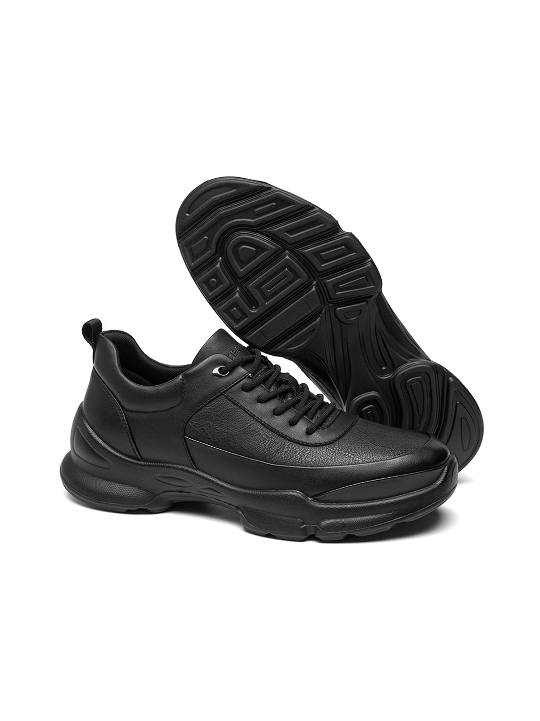 Black Leather Sculpted-Sole Chunky Sneakers - View 8