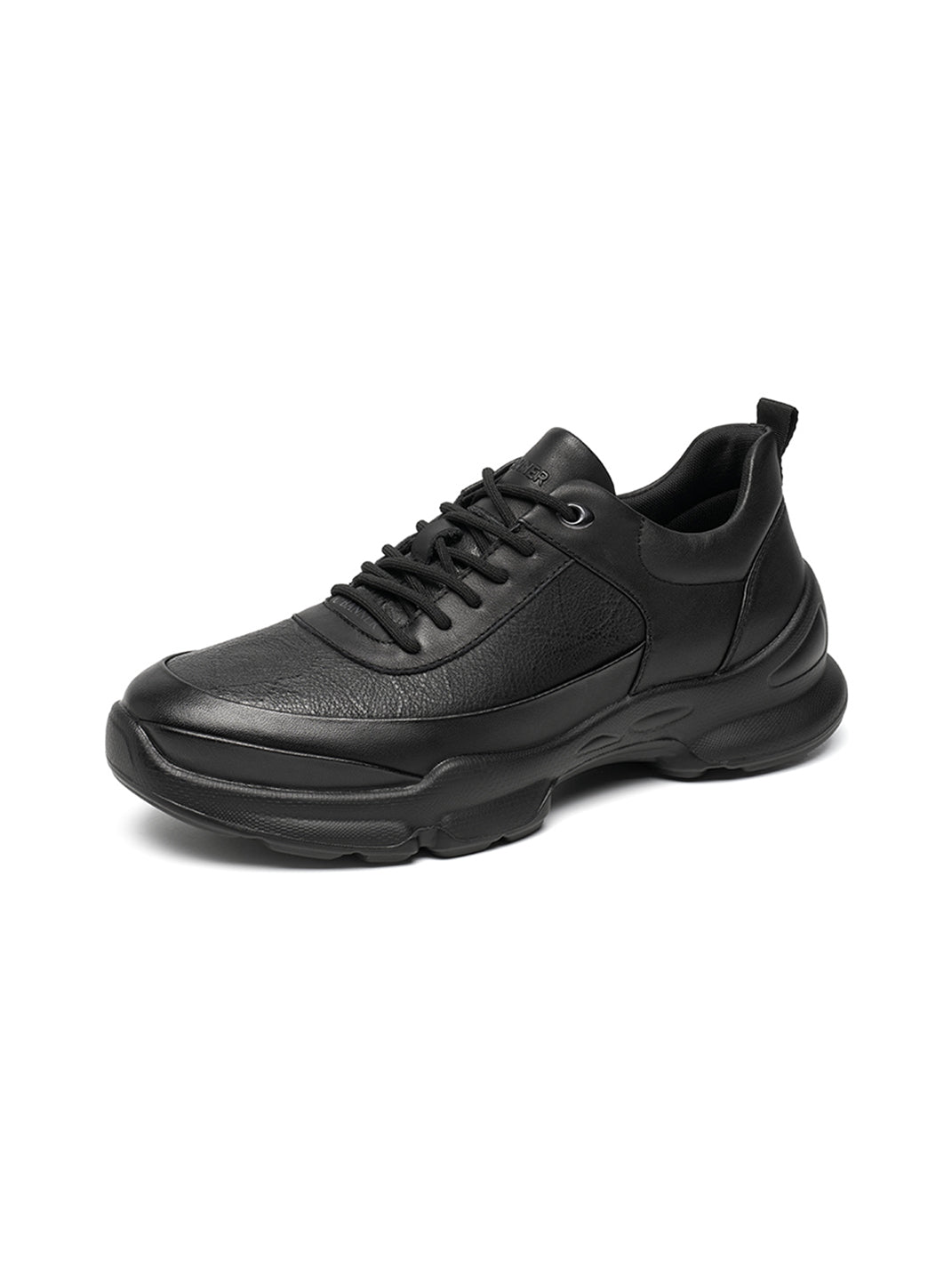 Black Leather Sculpted-Sole Chunky Sneakers - View 10