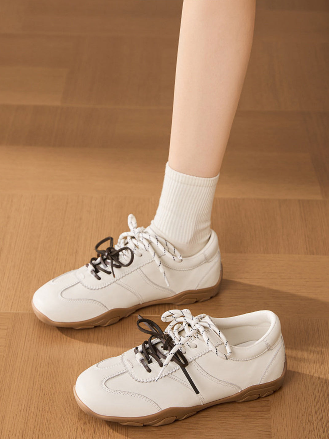 Ivory Double-Lace Gum-Sole Retro Trainers - View 6