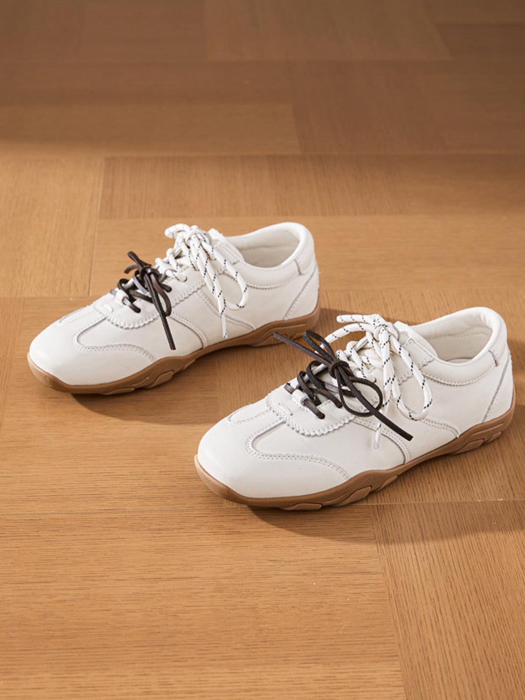 Ivory Double-Lace Gum-Sole Retro Trainers - View 7