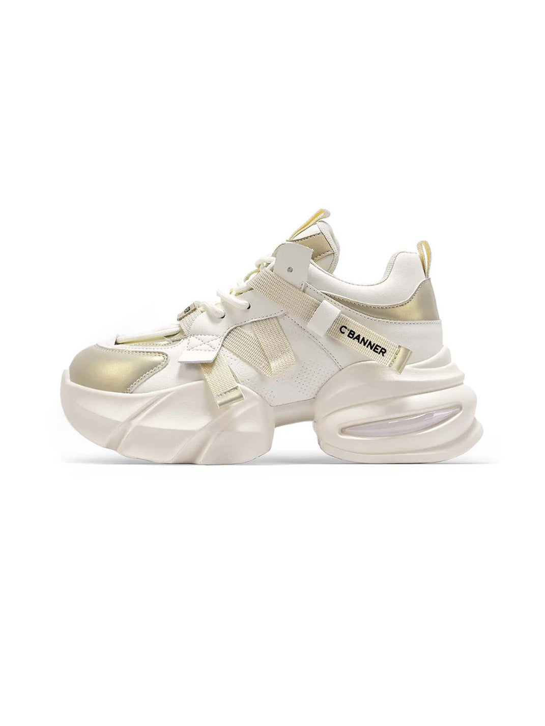 Stitched-Panel White Dad Sneakers