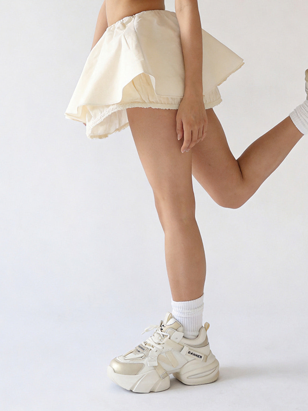 Stitched-Panel White Dad Sneakers - View 4