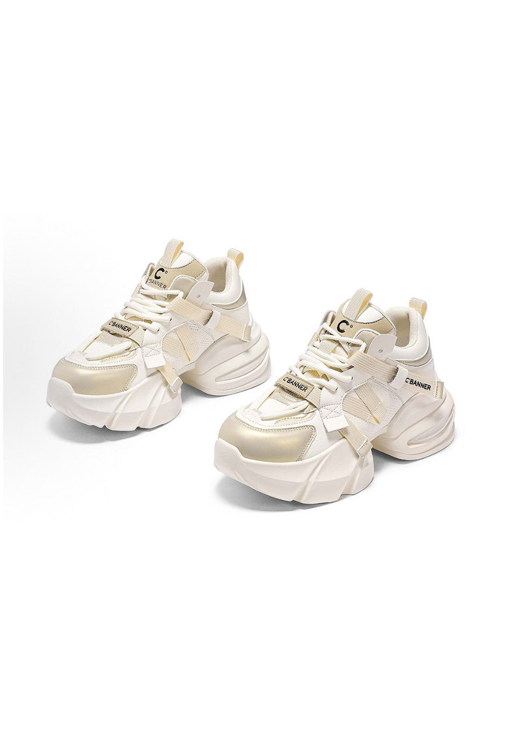 Stitched-Panel White Dad Sneakers - View 6