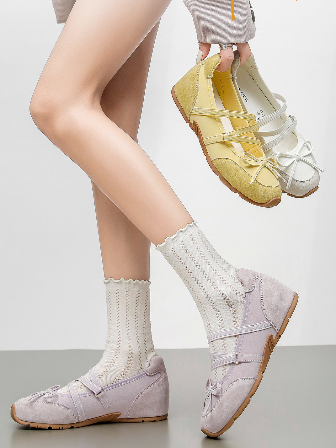 Sheer Mesh-Strap Mary Jane Ballet Flats - View 8