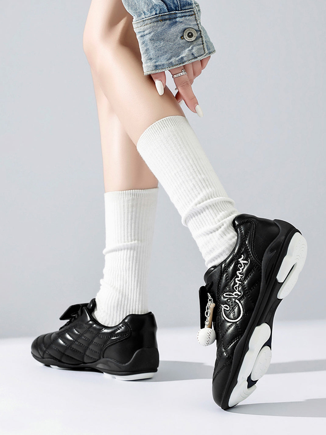 Black Patent Foldover-Tongue Retro Sneakers - View 2
