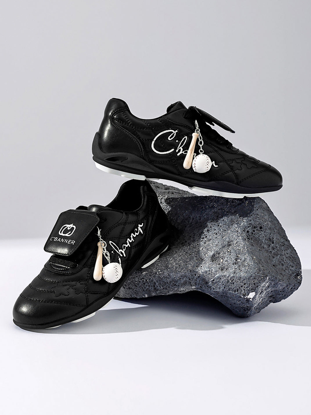 Black Patent Foldover-Tongue Retro Sneakers - View 9