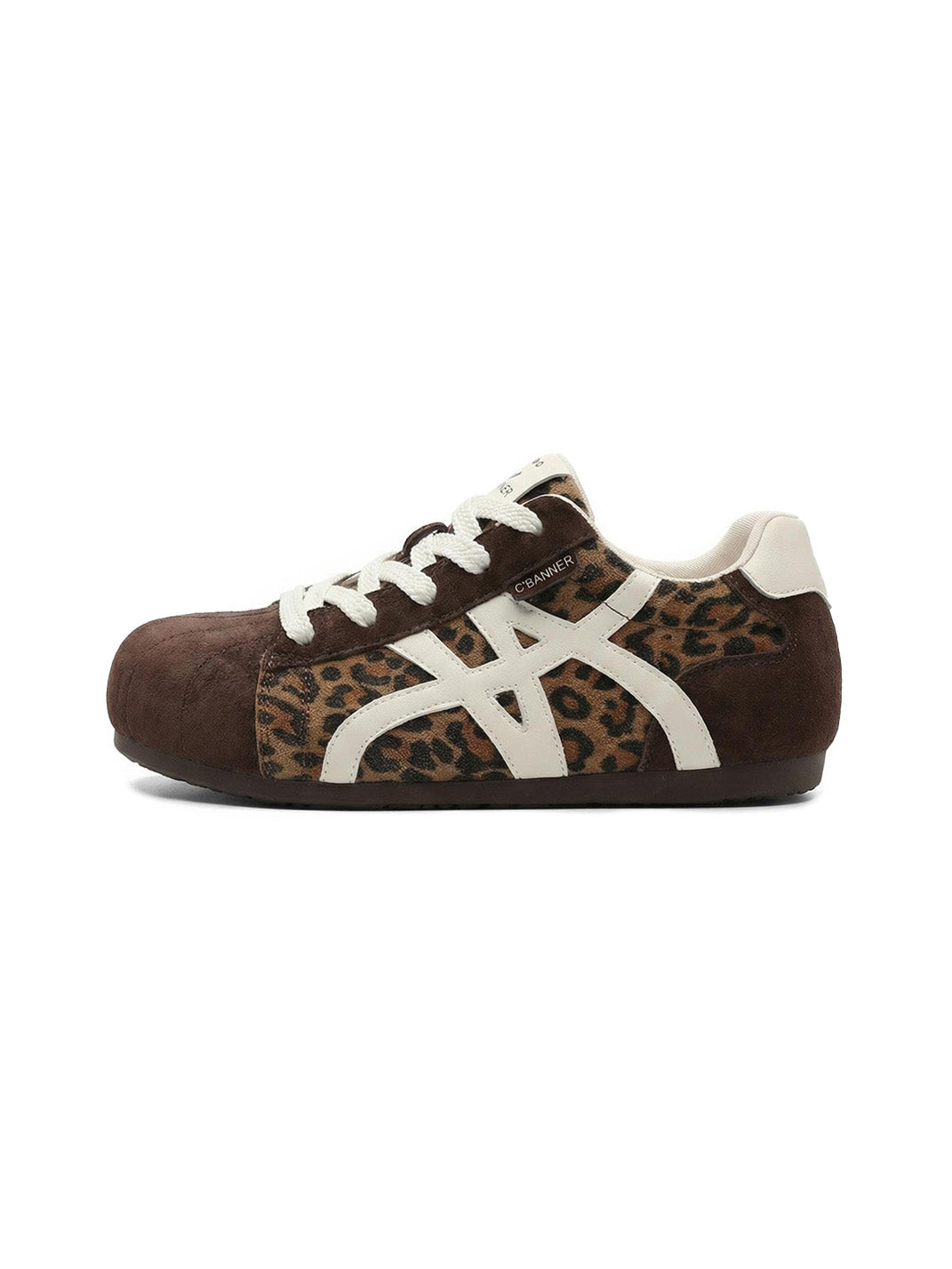 Leopard-Panel Gum-Sole Retro Trainers