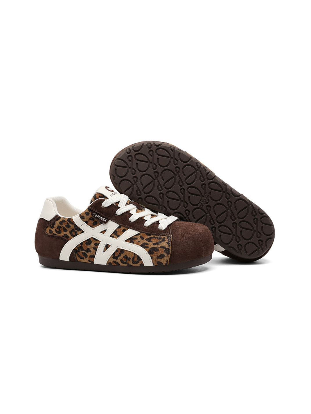 Leopard-Panel Gum-Sole Retro Trainers - View 5