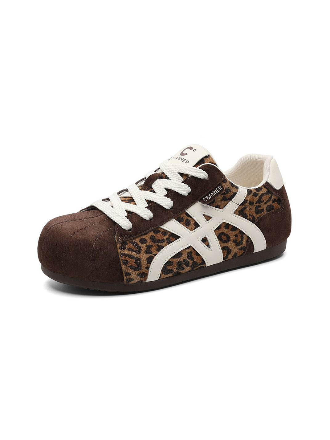 Leopard-Panel Gum-Sole Retro Trainers - View 6