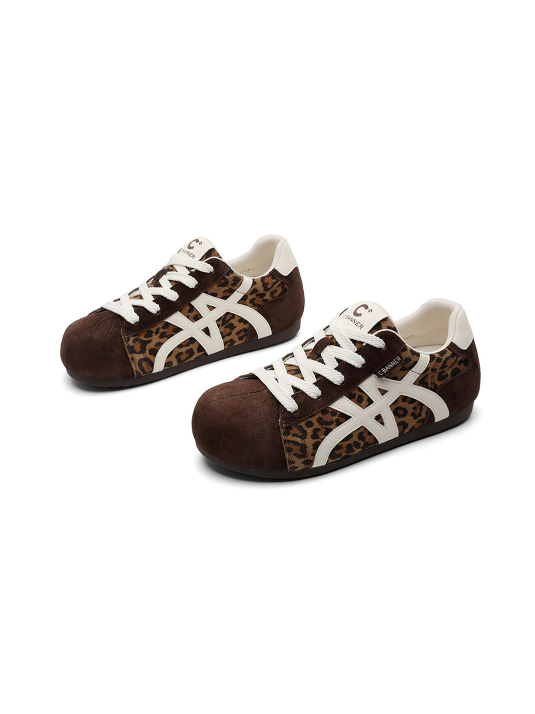 Leopard-Panel Gum-Sole Retro Trainers - View 7