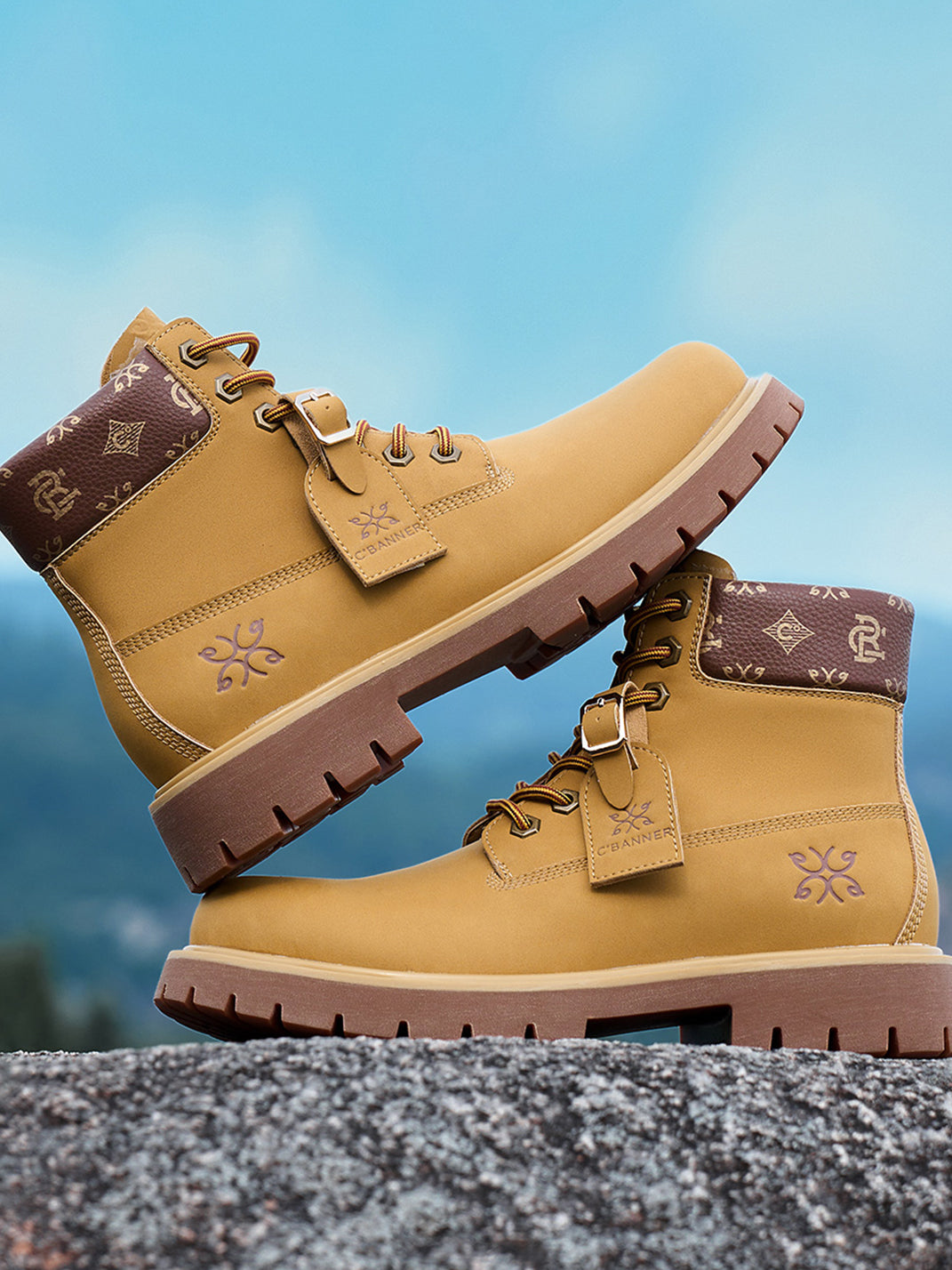 Wheat Contrast-Stitch Lug-Sole Work Boots - View 12