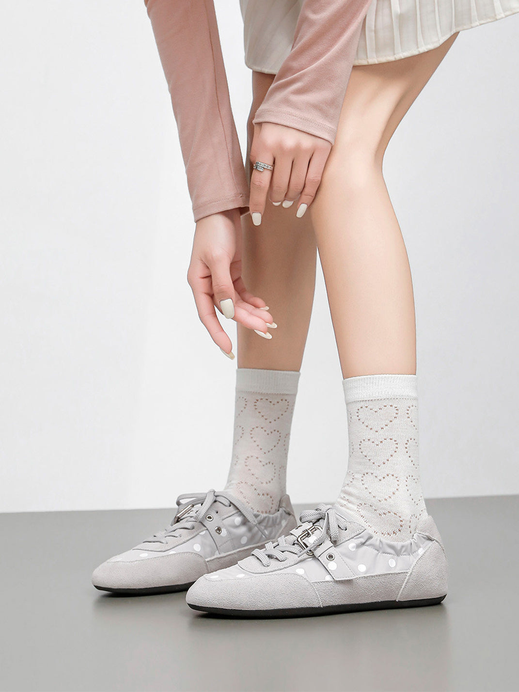 Polka-Dot Strap Low-Profile Ballet Sneakers - View 12