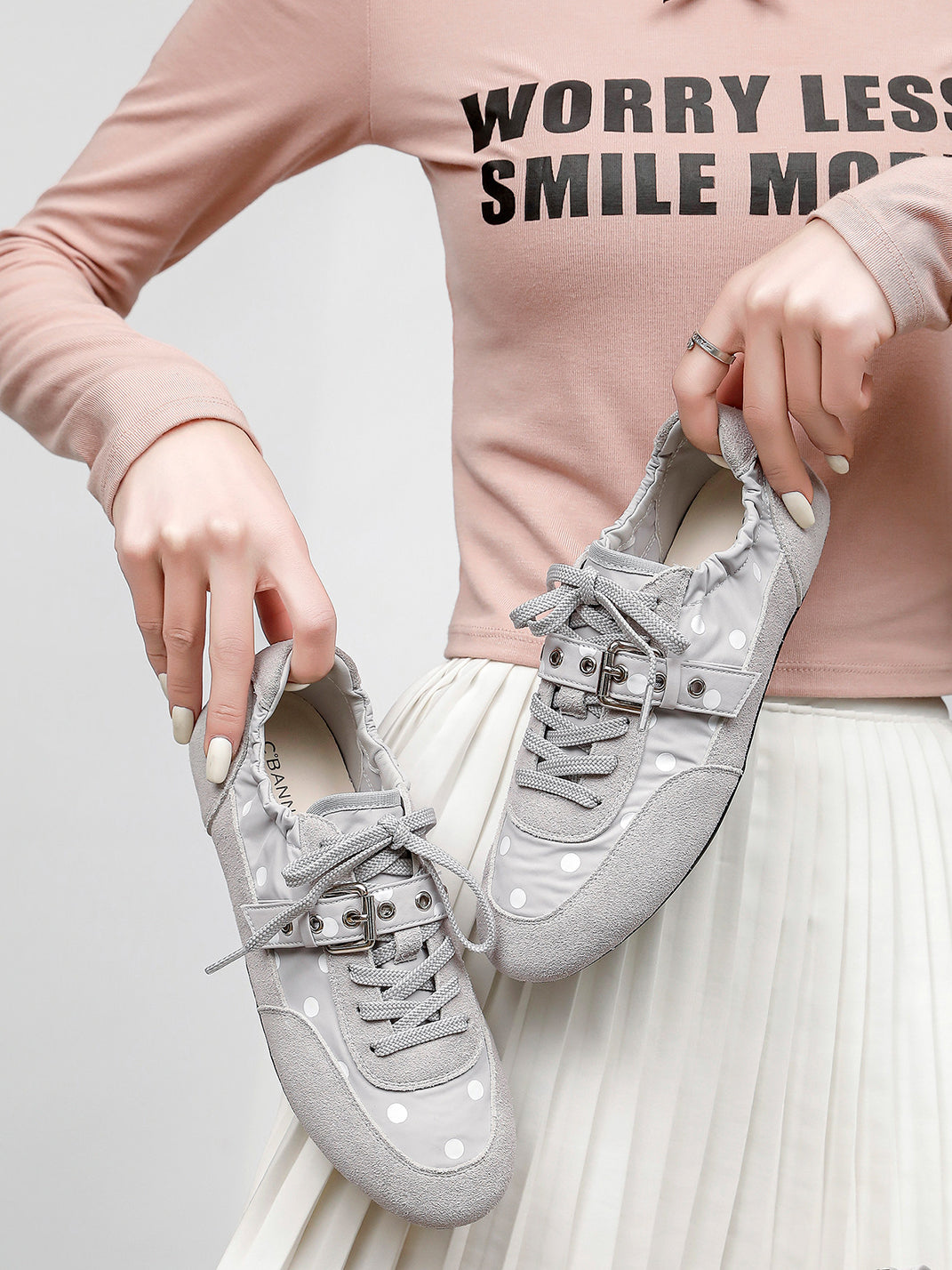 Polka-Dot Strap Low-Profile Ballet Sneakers - View 14