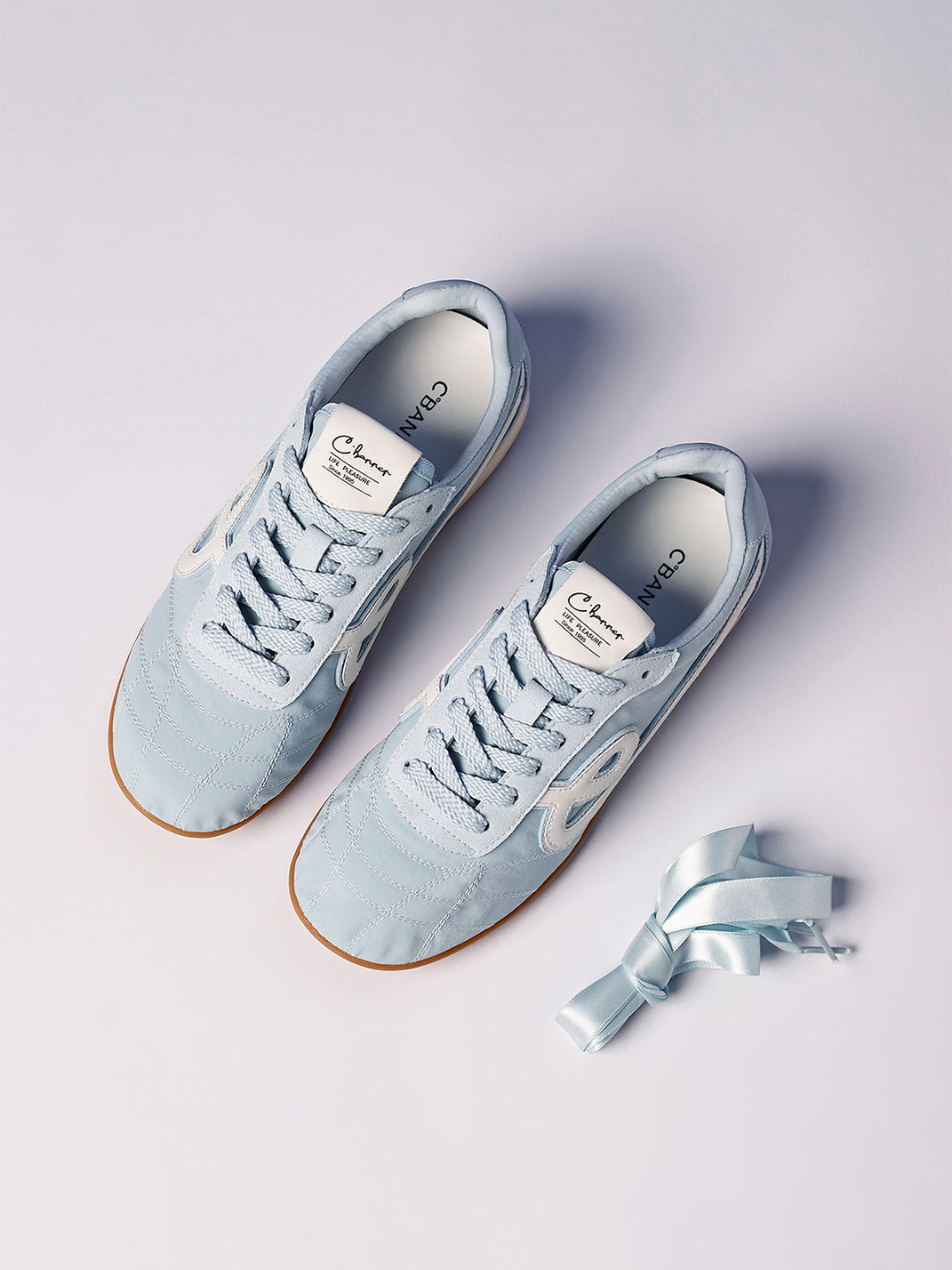 Sky Blue Quilted-Panel Gum-Sole Sneakers - View 10