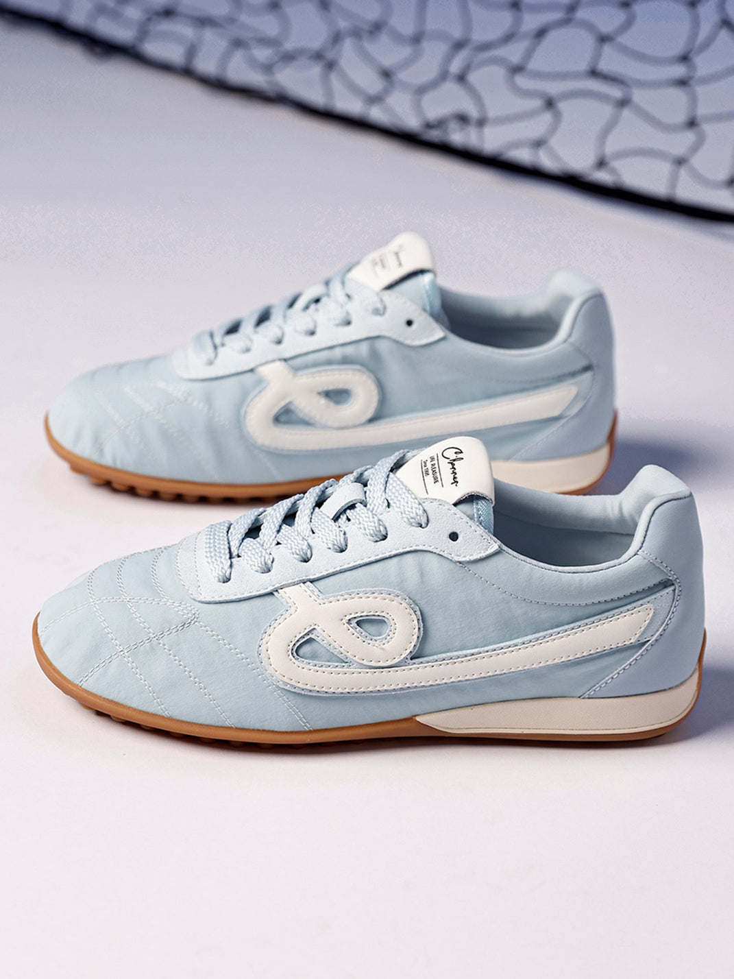 Sky Blue Quilted-Panel Gum-Sole Sneakers - View 11