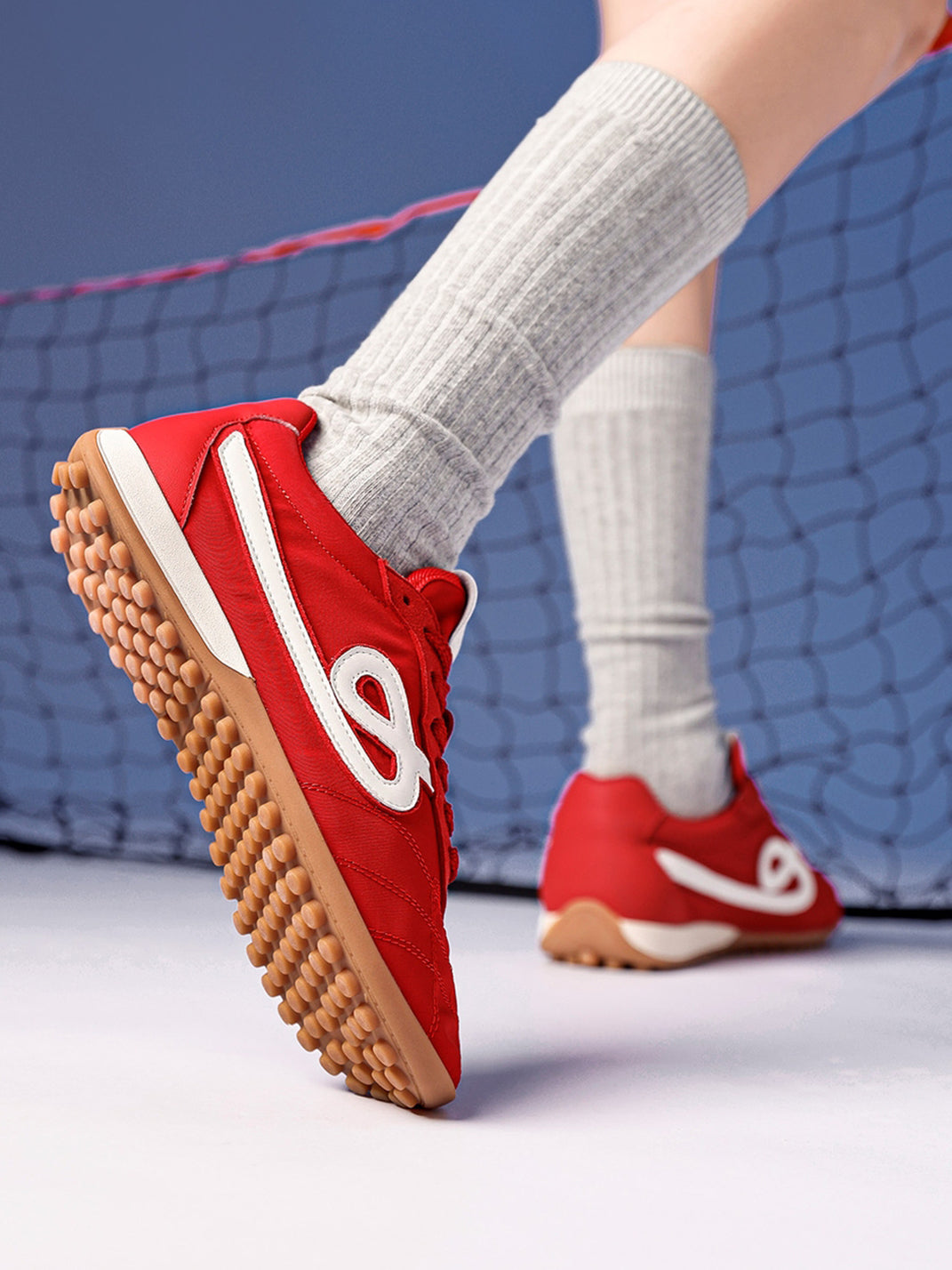 Crimson Quilted-Panel Gum-Sole Sneakers - View 4