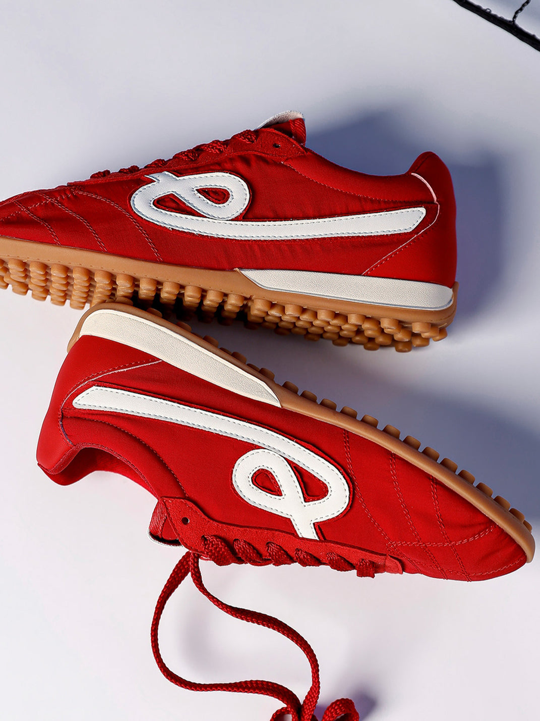 Crimson Quilted-Panel Gum-Sole Sneakers - View 13