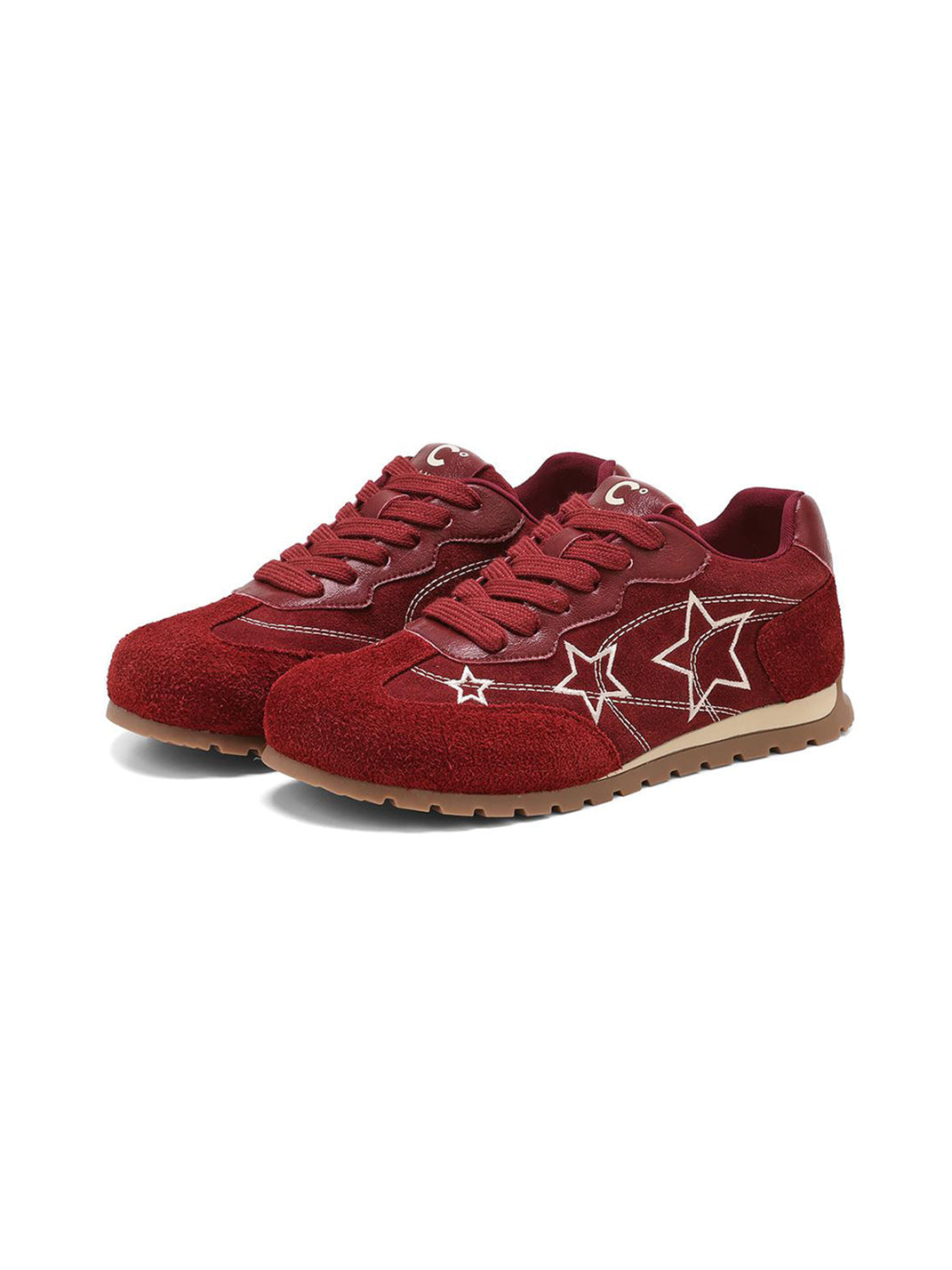Burgundy Star-Outline Retro Low-Top Sneakers - View 6