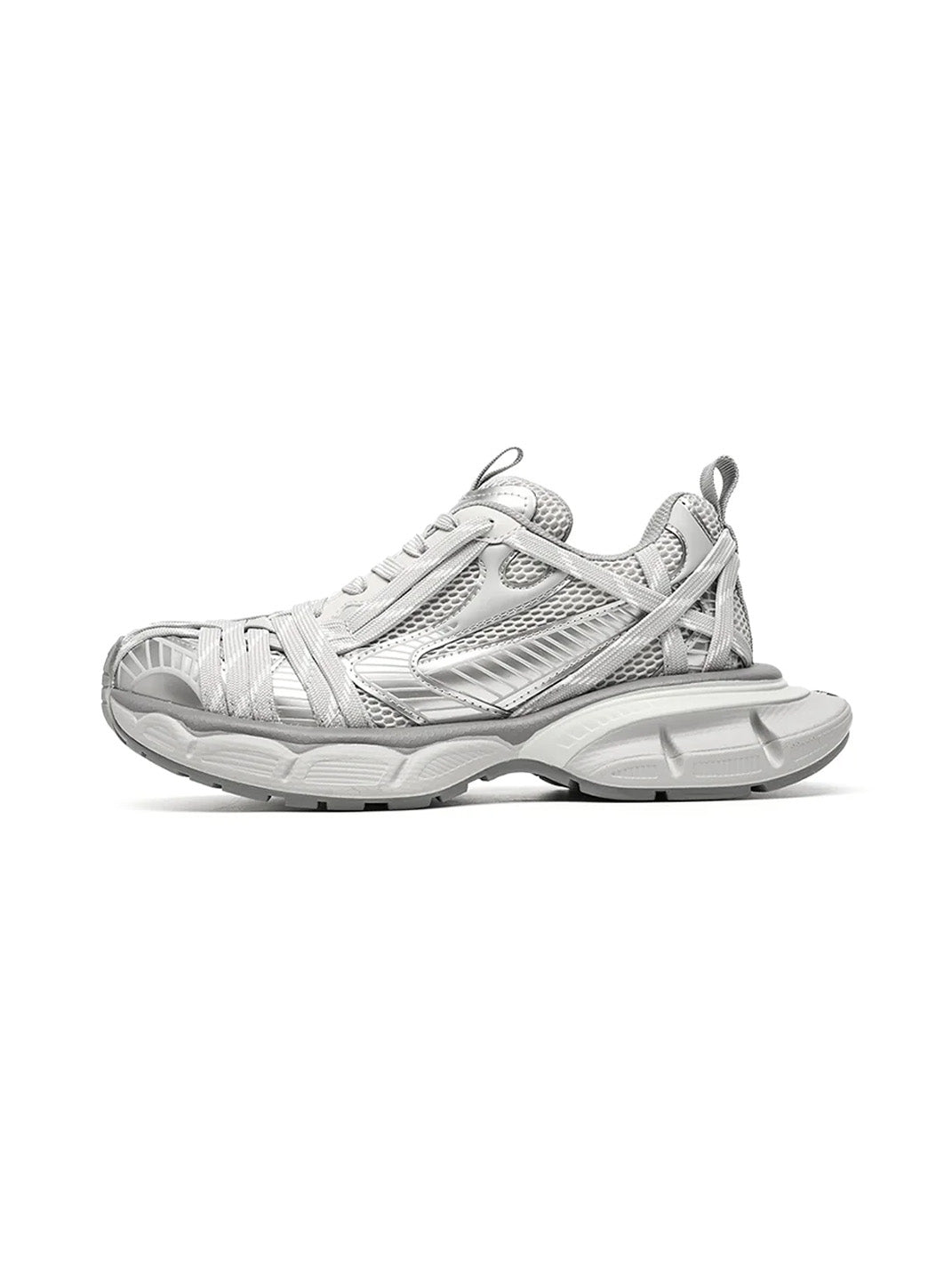 Silver Layered-Mesh Chunky Runner Sneakers