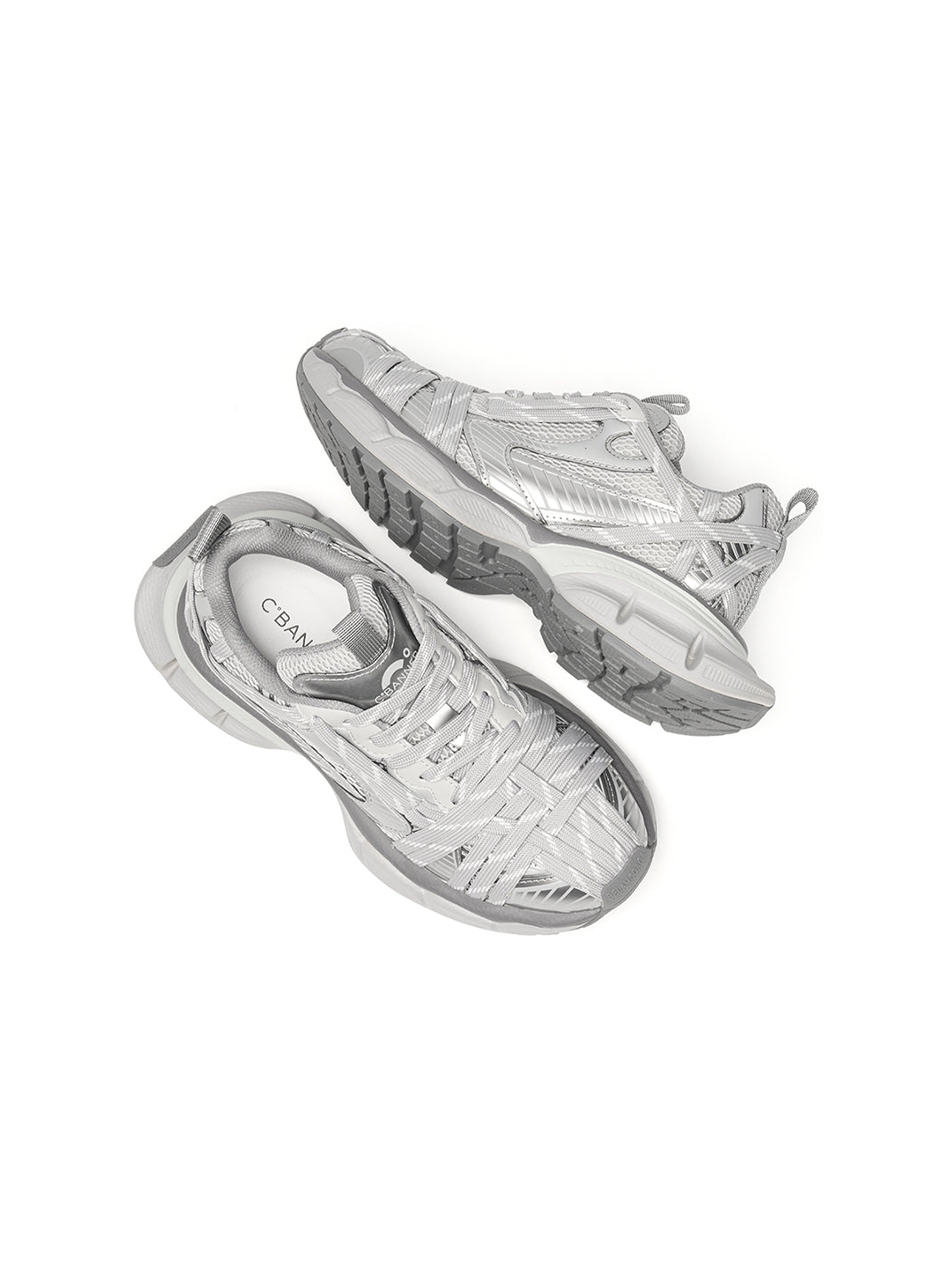 Silver Layered-Mesh Chunky Runner Sneakers - View 4