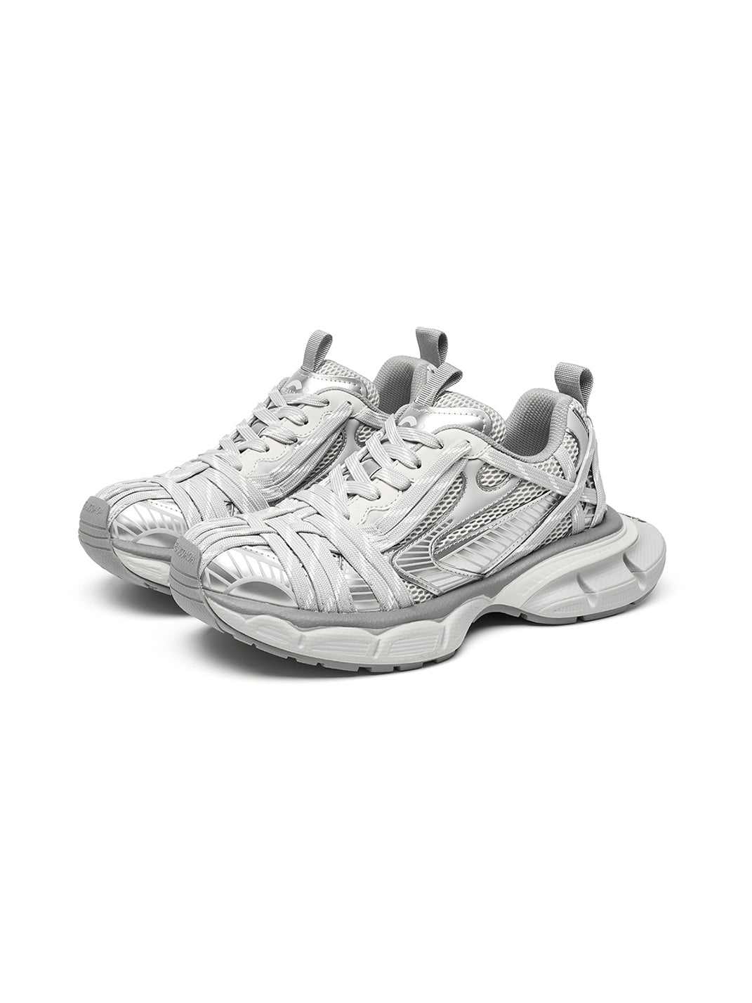 Silver Layered-Mesh Chunky Runner Sneakers - View 5