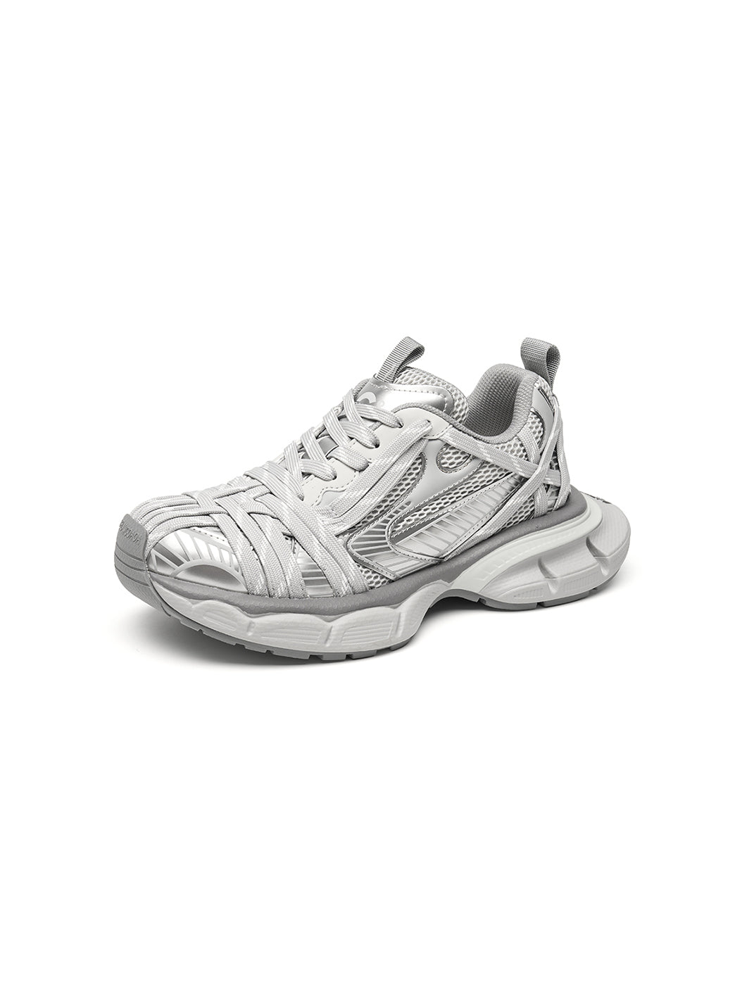 Silver Layered-Mesh Chunky Runner Sneakers - View 6