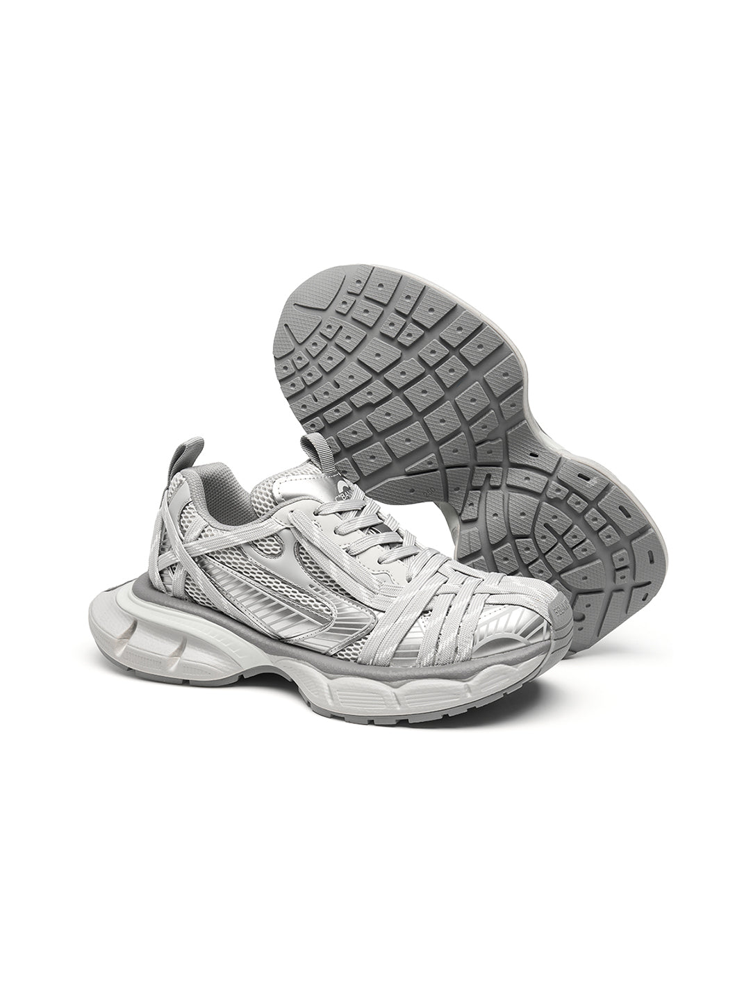 Silver Layered-Mesh Chunky Runner Sneakers - View 10