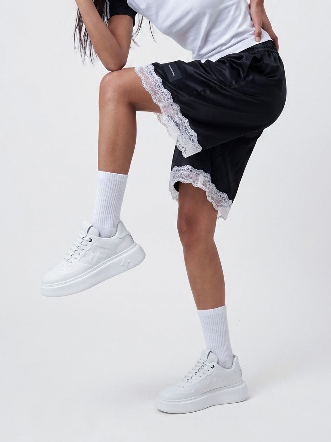 White Monogram-Texture Chunky Platform Sneakers - View 3