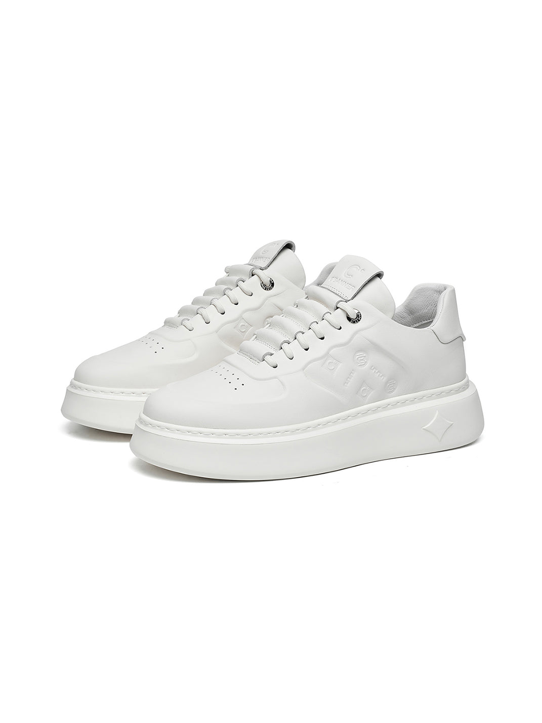 White Monogram-Texture Chunky Platform Sneakers - View 8