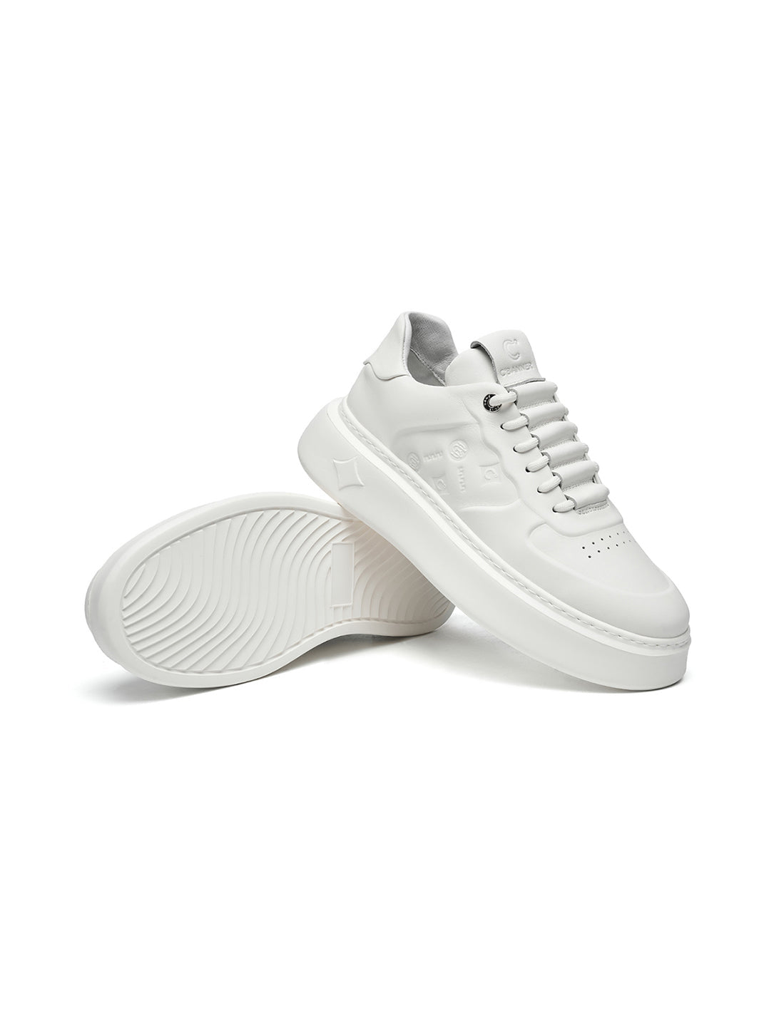 White Monogram-Texture Chunky Platform Sneakers - View 12