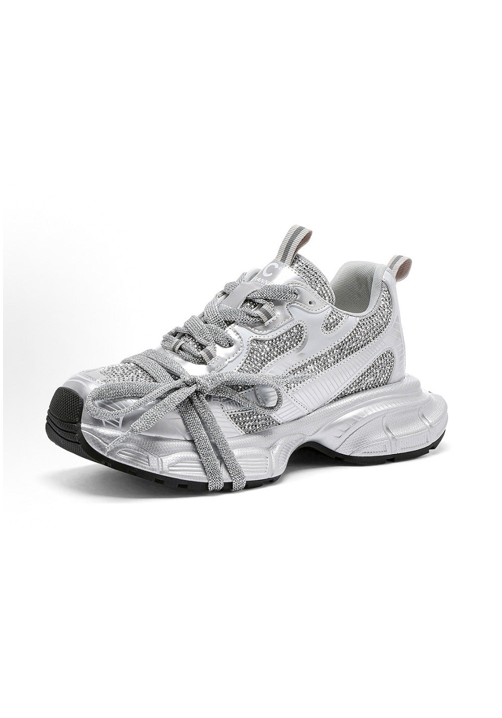 Rhinestone Silver Chunky Dad Sneakers - View 4