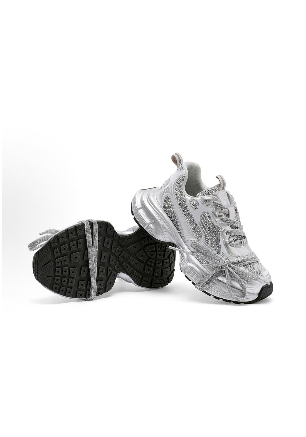 Rhinestone Silver Chunky Dad Sneakers - View 5