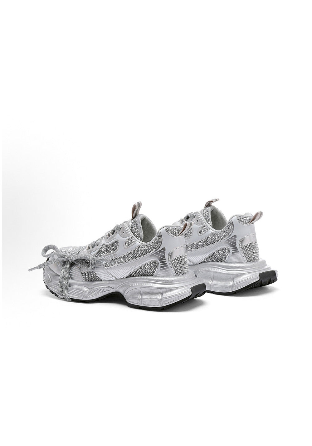 Rhinestone Silver Chunky Dad Sneakers - View 6