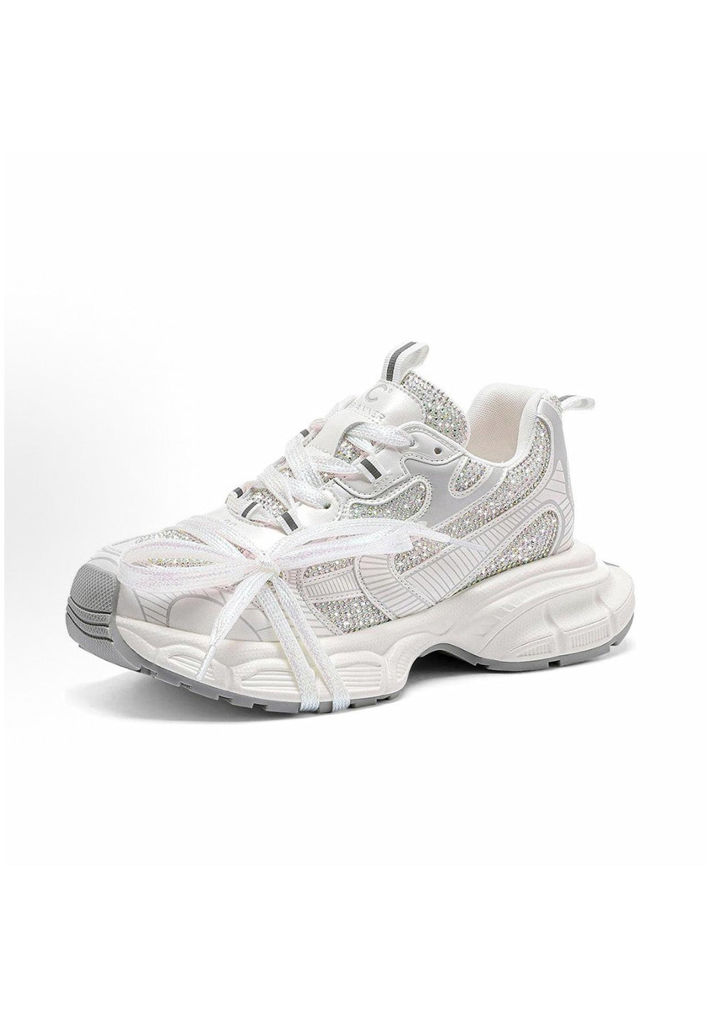 Rhinestone Silver Chunky Dad Sneakers - View 9