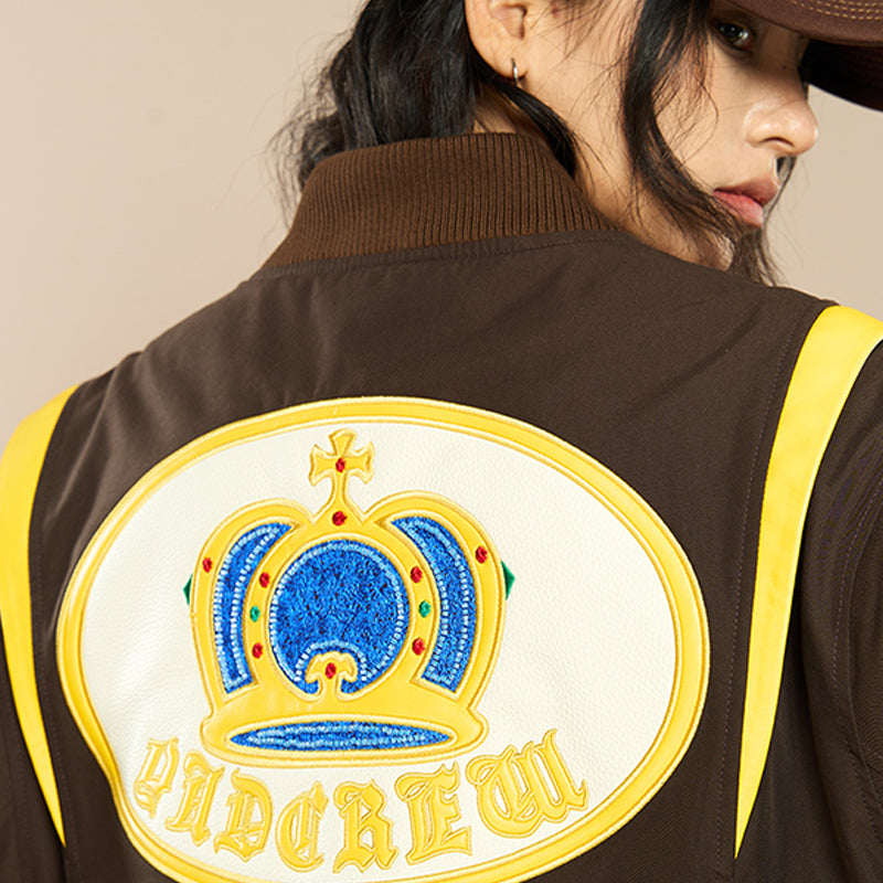 Regal Crown Embroidered Baseball Jacket - chiclara