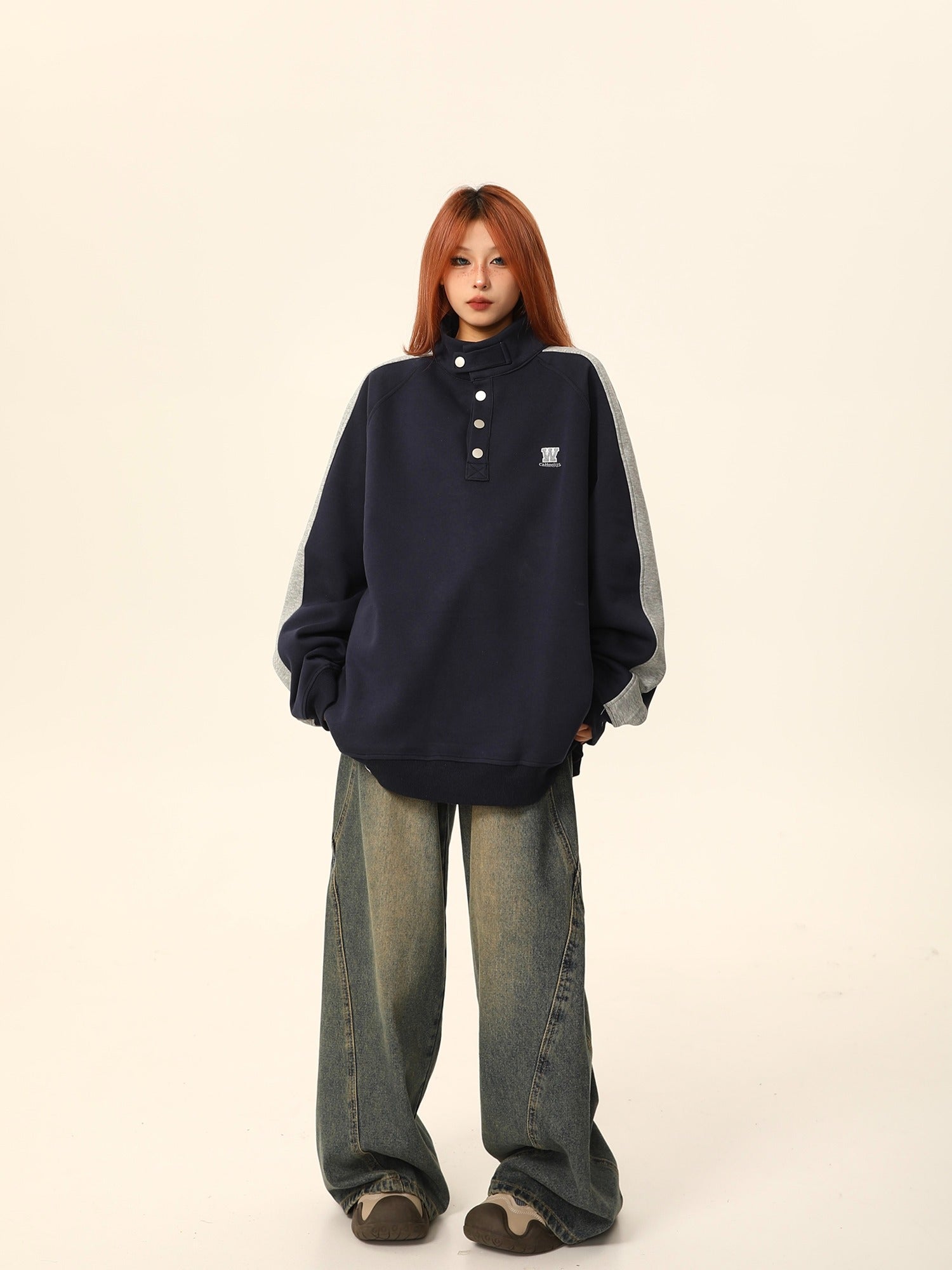 High-Neck Button Sweatshirt