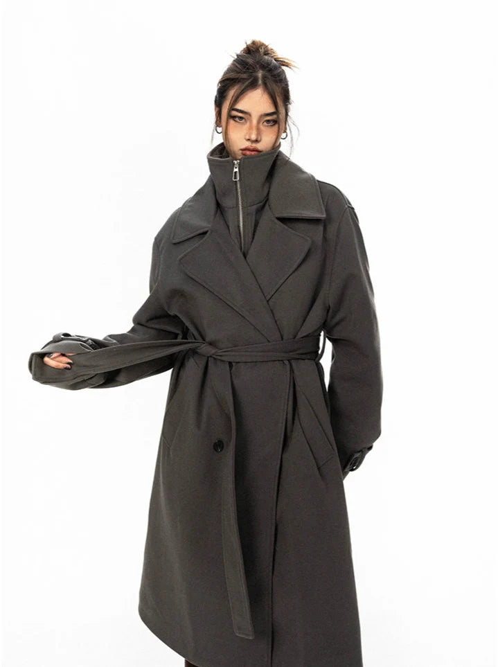 Oversized Belted Double Breasted Trench Coat