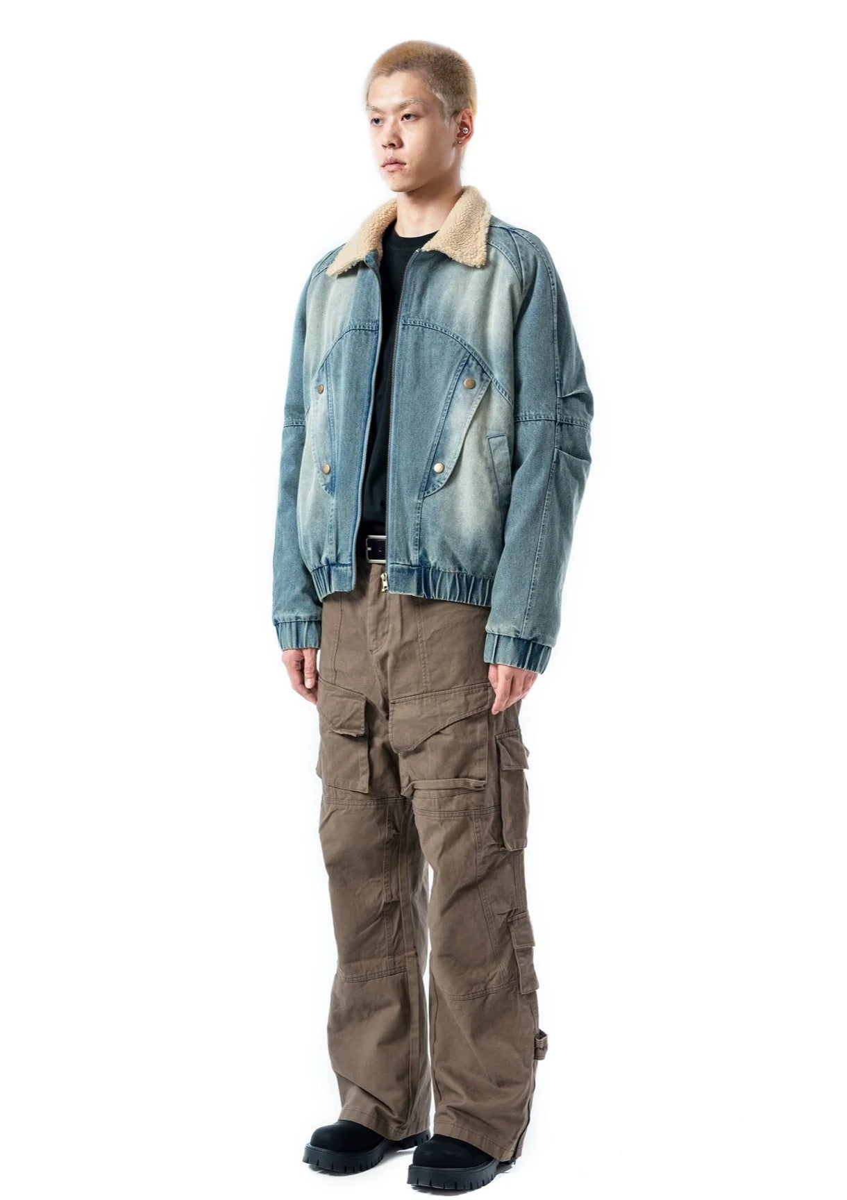 Sherpa Collar Denim Bomber Jacket