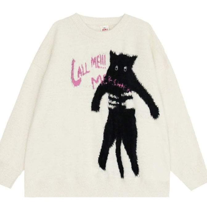 Graphic Print Fuzzy Knit Sweater Top