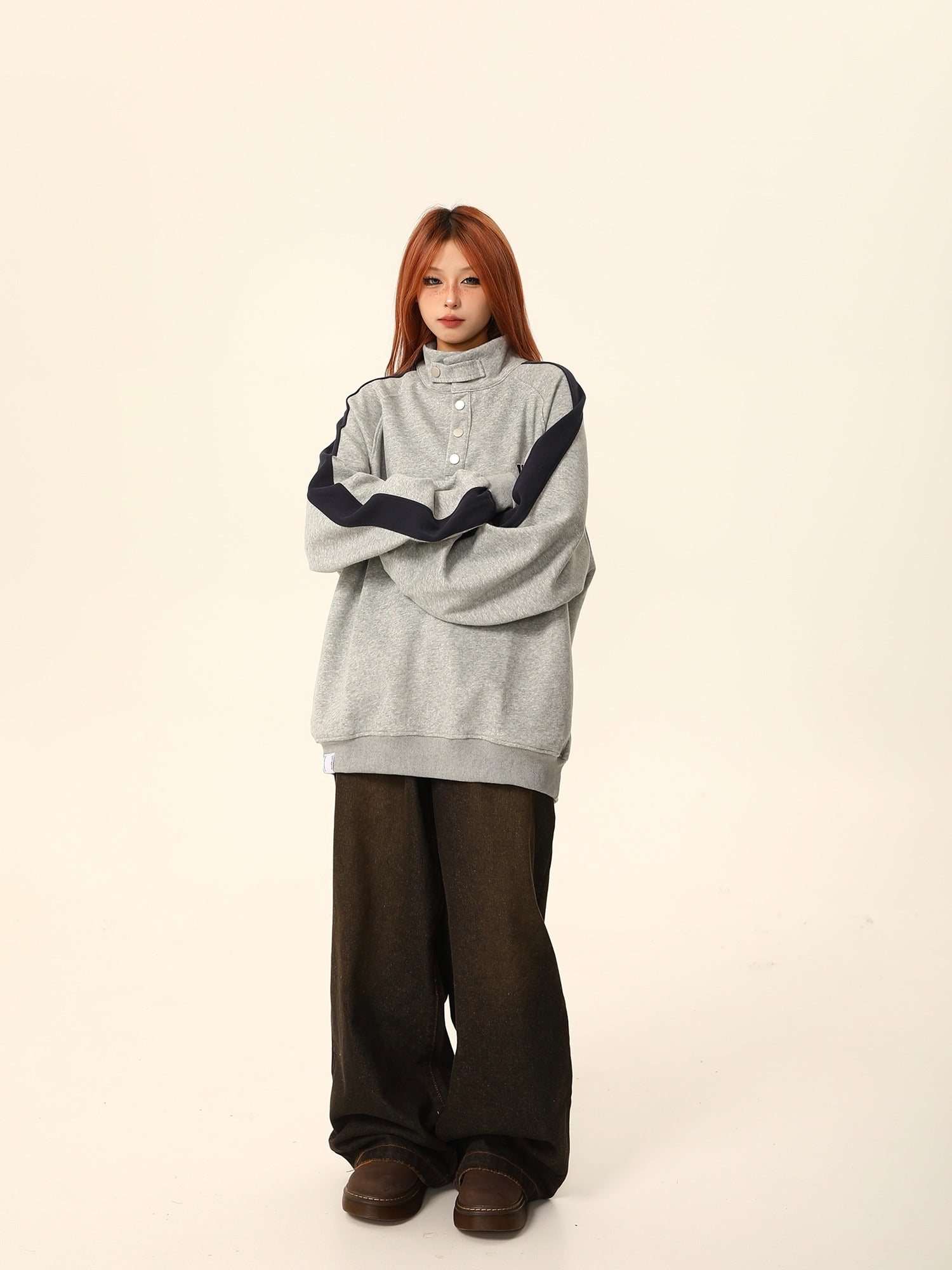 High-Neck Button Sweatshirt